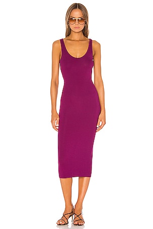 Enza Costa Silk Rib Tank Midi Dress in Magenta | REVOLVE