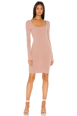 Enza Costa Brushed Rib Square Neck Mini Dress in Plastic Pink | REVOLVE