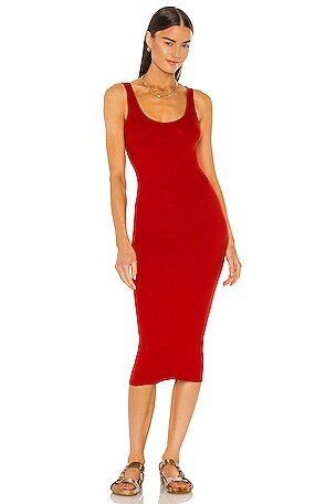 Enza Costa Silk Rib Tank Midi Dress in Tomato | REVOLVE