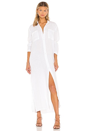 Enza Costa X REVOLVE Linen Maxi Shirt Dress in White REVOLVE