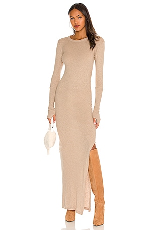 Slit Long Sleeve Crew Maxi Dress