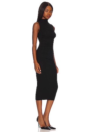 Enza Costa Silk Knit Sleeveless Twist Midi Dress in Black