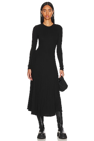 Enza Costa Knit Paneled Flare Dress in Black | REVOLVE