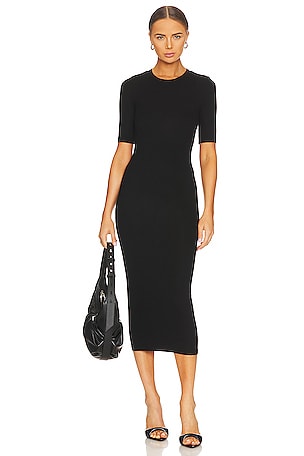 KENDALL + KYLIE Laser Cut Out Midi Dress in Black