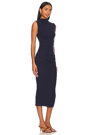 Enza Costa Silk Knit Sleeveless Twist Midi Dress in Navy