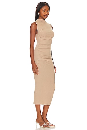 Enza Costa Silk Knit Sleeveless Twist Midi Dress in Nude