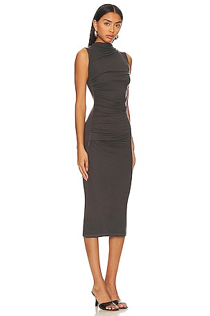 Enza Costa Silk Knit Sleeveless Twist Midi Dress in Charcoal