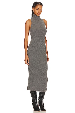 Enza Costa Rib Sleeveless Turtleneck Sweater Dress in Grey