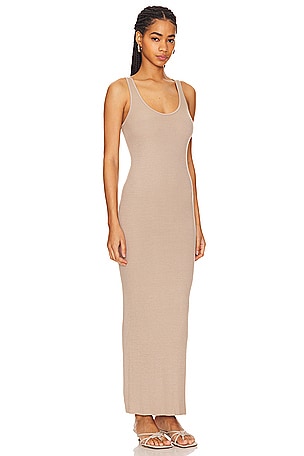 Enza Costa Silk Rib Maxi Tank Dress in Tan