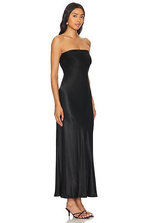 Enza Costa Satin Bias Dress in Black