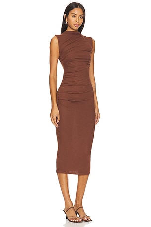 Enza Costa Silk Knit Sleeveless Twist Midi Dress in Brown