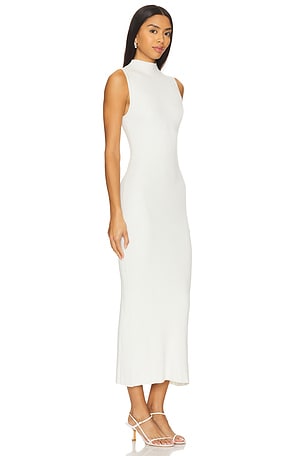 Enza Costa Silk Rib Mockneck Dress in White