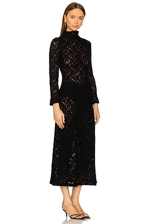 Enza Costa Puckered Lace Mockneck Dress in Black