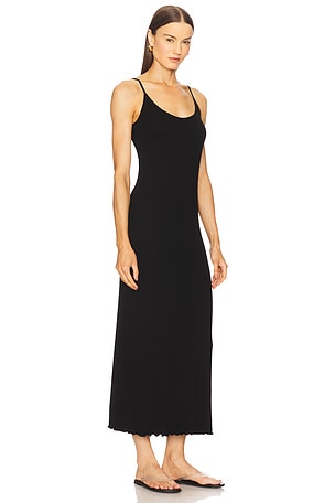 Enza Costa Silk Rib Lettuce Edge Dress in Black