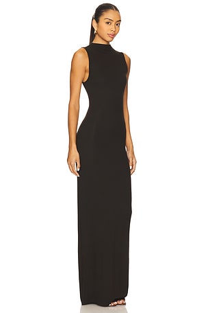 Enza Costa Silk Rib Sleeveless Mockneck Fluid Dress in Chocolate