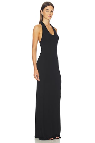 Enza Costa Silk Rib U-neck Halter Fluid Maxi Dress in Black