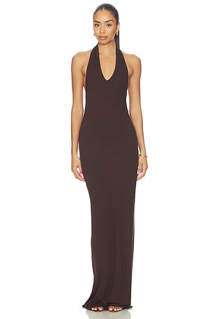 Silk Rib U-neck Halter Fluid Maxi Dress Enza Costa