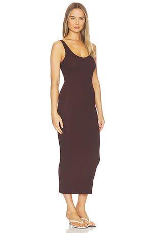 Enza Costa Silk Knit Tank Maxi Dress in Chocolate