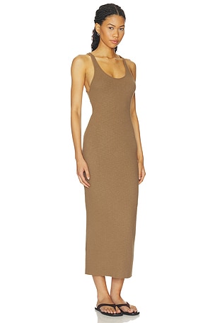 Enza Costa ROBE SANS MANCHES MILITARY RIB SLIM FauveK DRESS en Marron
