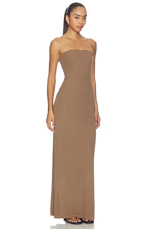 Enza Costa Silk Rib Strapless Fluid Dress in Brown