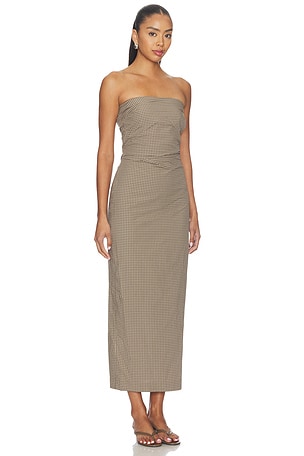 Enza Costa Japanese Maxi Plaid Dress in Brown