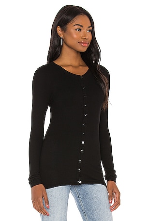 Enza Costa Silk Rib Fitted Long Sleeve Cardigan in Black