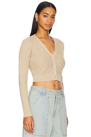 Enza Costa Cropped V Neck Cardigan in Beige