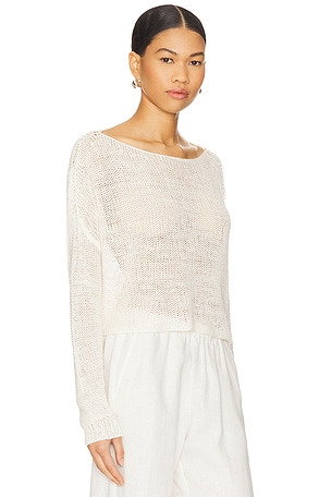 Enza Costa Linen Open Knit Bateau Sweater in White