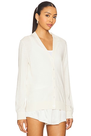 Enza Costa Silk Knit V-neck Cardigan in White