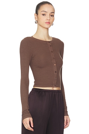 Enza Costa Silk Rib Essential Cardigan in Brown