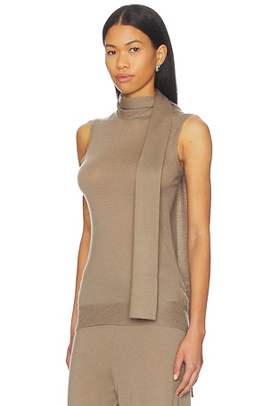 Enza Costa Tissue Cashmere Sleeveless Scarf Sweater in Brown. Size XS. Also