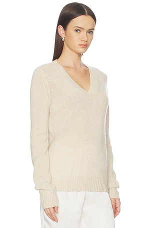 Enza Costa Cashmere V-Neck Pullover in Beige