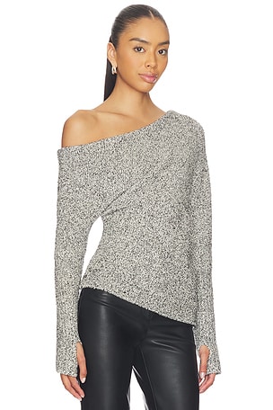 Enza Costa Boucle Knit Slouch Sweater in Black,White