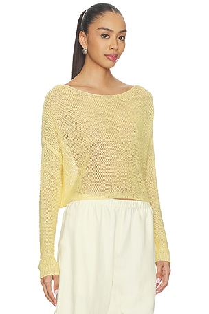 Enza Costa Linen Open Knit Bateau Sweater in Yellow