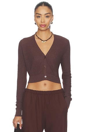 Linen Open Knit Cropped V-neck Cardigan Enza Costa