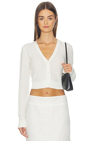 Linen Open Knit Cropped V-neck Cardigan Enza Costa