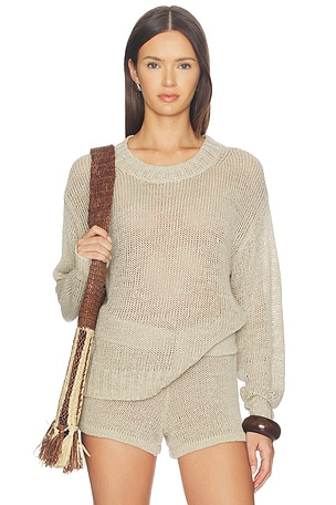 Linen Open Knit Crewneck Sweater Enza Costa