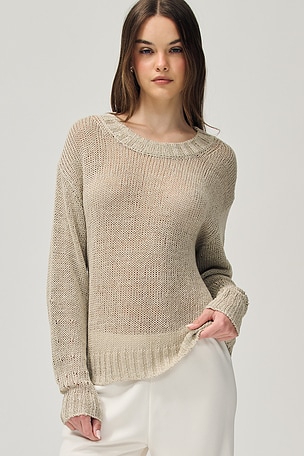 Linen Open Knit Crewneck Sweater