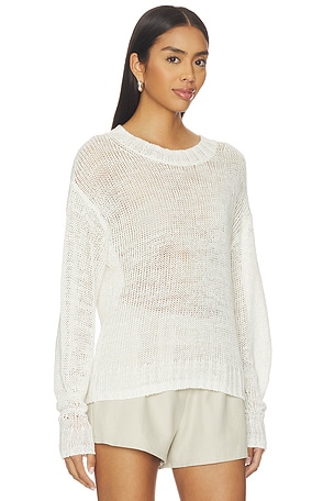 Enza Costa Linen Open Knit Crewneck in White