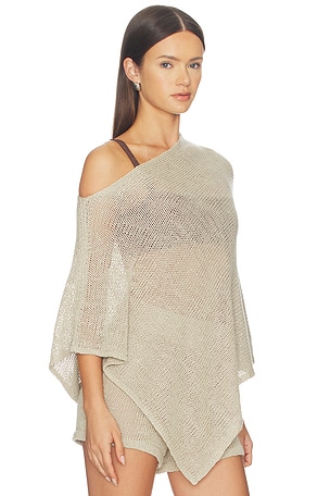 Enza Costa Linen Open Knit Poncho in Beige