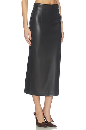 Enza Costa Leather High Waist Curve Skirt in Brown