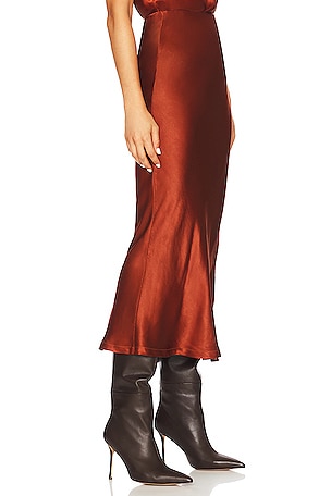 Enza Costa Satin Bias Cut Skirt in Metallic Copper