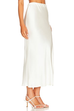 Enza Costa Satin Bias Cut Skirt in White