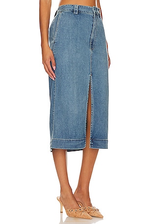 Enza Costa Soft Touch Slit Skirt in Denim-Medium