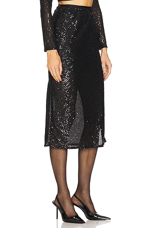 Enza Costa Sequin Bias Skirt in Black