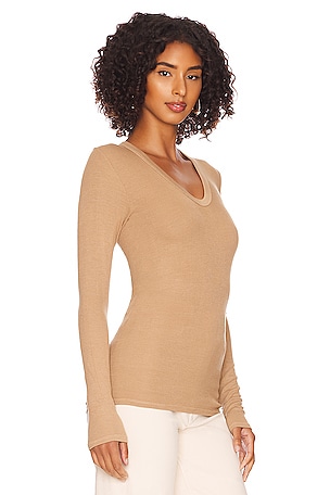 Enza Costa Silk Rib Fitted Top in Tan