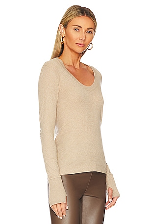 Enza Costa Cashmere Easy Cuffed U Top in Tan