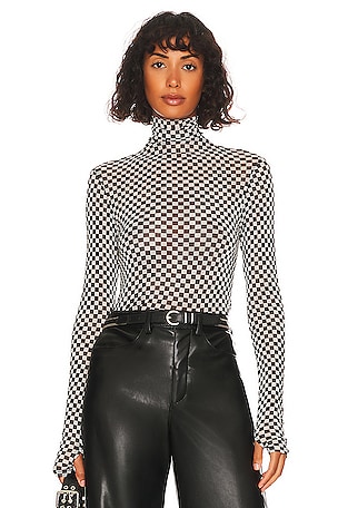 Outlet Enzo Costa Cotton Mesh Turtleneck Top M Cuffed Long Sleeve Thumbhole Sheer Black