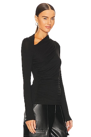 Enza Costa Lurex Jersey Slash Top in Black