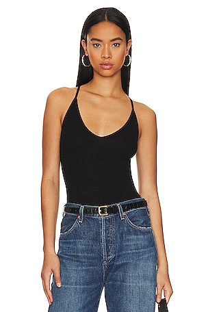 SUNDRY Ruched Halter Top in Black